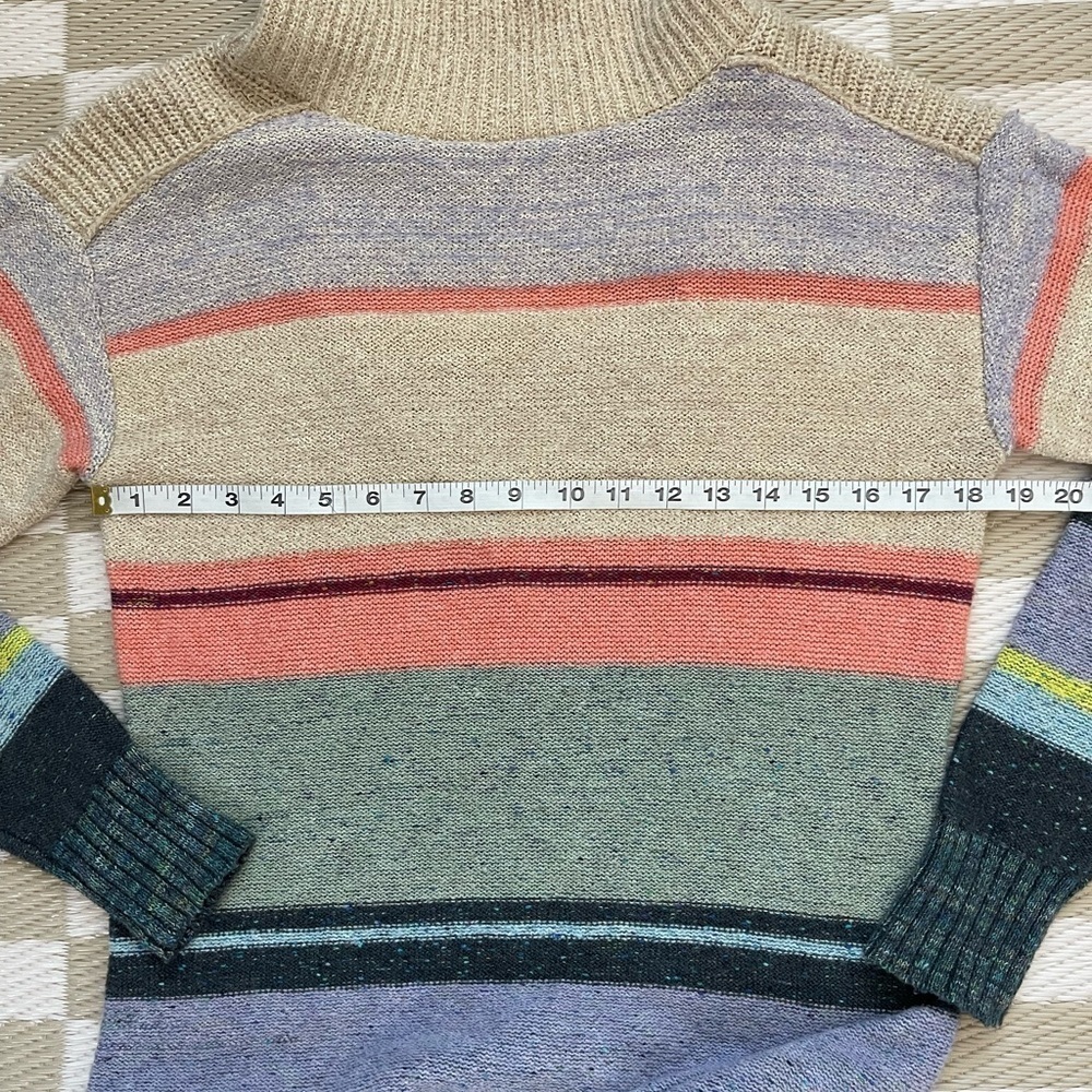 NWOT Anthropologie Turtleneck Sweater Dress Multicolor Stripe Beige Green - Picture 5 of 8